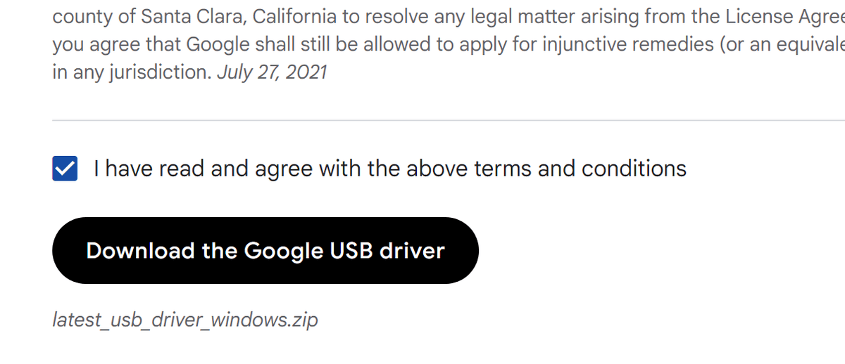 同意してGoogle USB Driverをダウンロードする