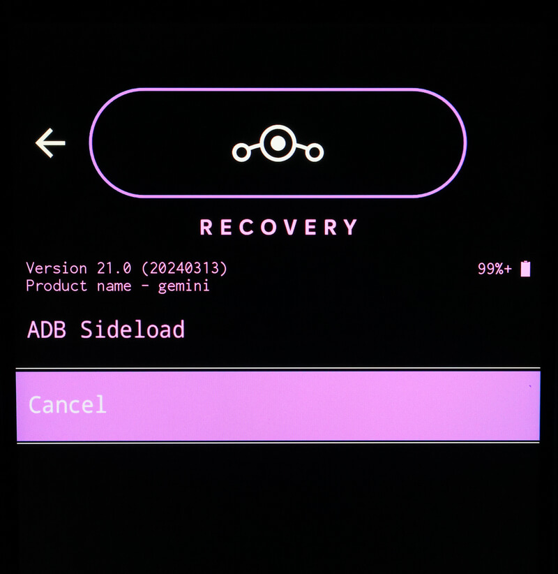LineageOS RECOVERYのADB Sideload画面